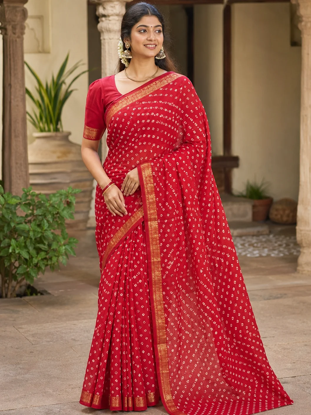Magenta Temple Silk Saree