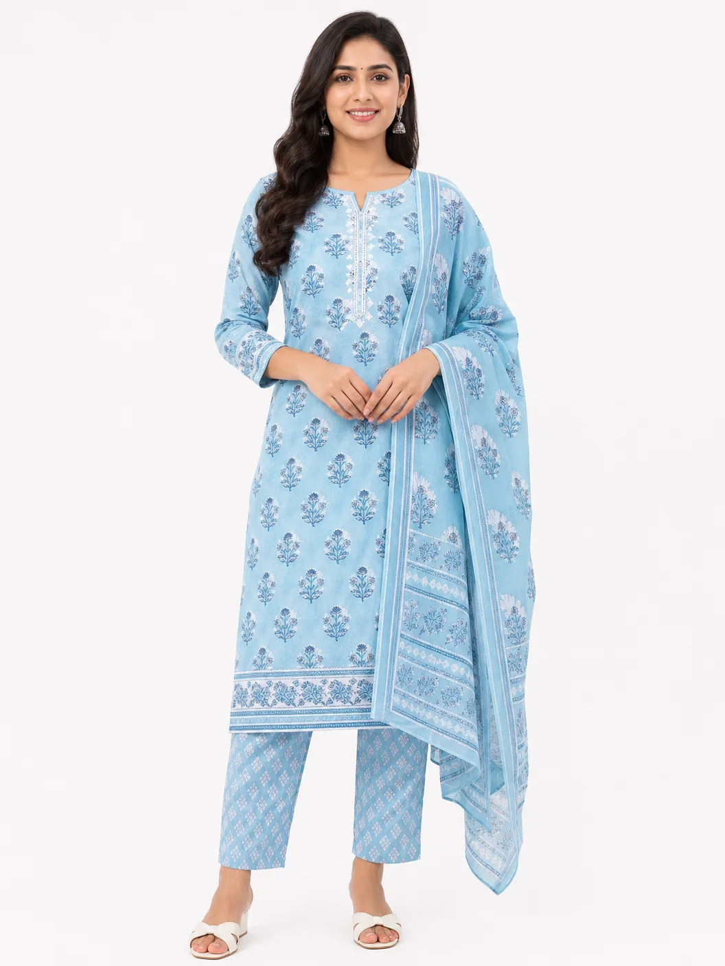 Sky Blue Block Print Kurta Set